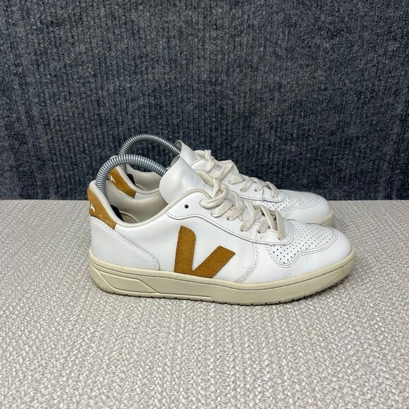 Veja Shoes - Veja V-10 Leather White Camel Brown Casual Sneakers Shoes Women’s Size 7 US